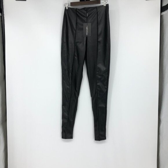 Pretty Little Thing NWT black shiny PU seam detail high waist fitted pants 4 - Picture 11 of 15